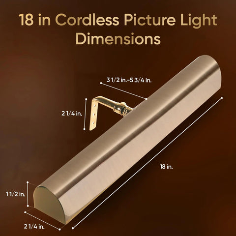 Battery Operated Picture Light With Remote, Dimmable Wireless Wall Art Light For Pictures Paintings And Decor dimensions shown