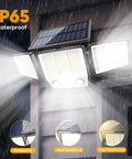 Outdoor Solar Lights Motion Sensor Flood Light With 416 LEDs showing waterproof design in rain