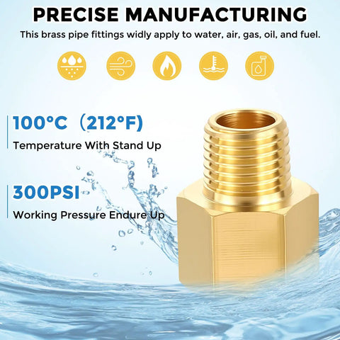 Pack Of 2 Brass Pipe Fittings 3/8 NPT Female To 1/4 NPT Male Thread Adapter Durable Brass Extension Connector with pressure details