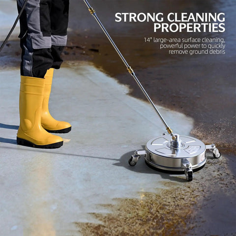 Heavy Duty 4500 PSI Surface Cleaner For Pressure Washer With Stainless Steel Housing Dual High Pressure Jets on patio