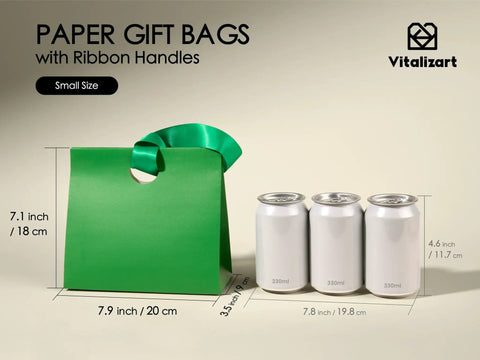Bulk 10 Pack Paper Gift Bags With Satin Ribbon Handles Assorted Colors Small Gift Wrapping Set beside soda cans