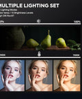 2-Pack 25W LED Video Lighting Kit With Dimmable Studio Lights demonstrating color temperature and brightness effects at 2900K-7000K