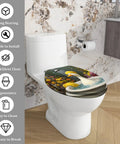 Elongated Toilet Seat Resin for Bathroom with elegant design, fitting standard sizes, shown installed on a toilet.