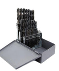 Left Hand High Speed Steel Drill Bit Set, 29 Piece, From One Sixteenth To One Half Inch In Sixty Fourths, Black Oxide Coated, open case