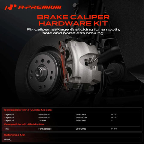 Front Disc Brake Hardware Kit For Hyundai Elantra 2018 2020 1.6L, Hyundai Tucson 2018 2021, Kia Sportage 2018 2022 2.4L With Anti Rattle Clips Shims Caliper Hardware Reference 13750Q displayed on brake system