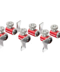 Six stainless flip stops for Knockout Rock Solid Micro Dot Drill Press Table Kit, enhancing precision in woodworking projects.