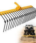 48 Inch Tow Behind Lawn Dethatcher Rake With 20 Spring Steel Tines Lift Handle For ATV Riding Mower And Lawn Tractor Debris Cleanup Pine Straw Leaves Grass Clippings Yard Work