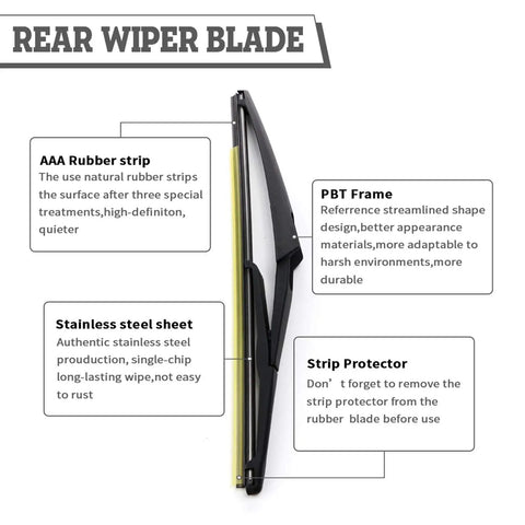 Mercedes Benz Rear Wiper Arm Nut Kit with Blade, showing AAA rubber strip, PBT frame, stainless steel sheet, and strip protector