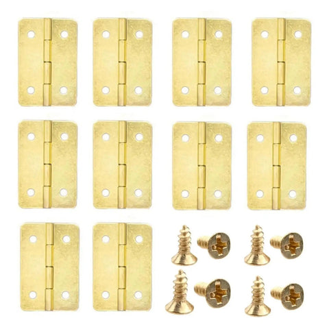 Set Of 10 Mini Vintage Rectangle Hinges For Wooden Boxes And Cabinets With Screws Iron Bronze Coated Hardware That Resists Rust