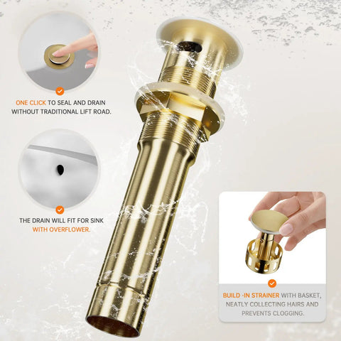 Brushed Gold 2-Handle 4 Inch Centerset Bathroom Faucet Drain with Strainer and Overflow Feature