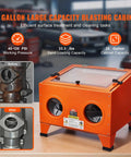 25 Gallon Sandblasting Cabinet For DIY Projects Portable Benchtop Sand Blaster With 40 To 120 PSI displayed in orange with viewing window