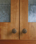 Six Pack Antique Brass Cabinet Knobs Featuring Intricate Vintage Mandala Design Ideal For Dressers Cabinets And Drawers Great For Restoring Antique Furniture And Creating Classic Farmhouse Style on wooden cabinet doors