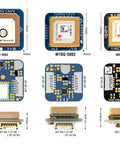 Pro Grade GNSS GPS Module For SAM M10Q And Compass M10Q-5883 Ultra Lightweight Flight Sensor top and side views with measurements