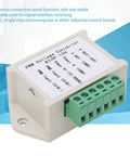 PWM To Voltage Converter Module 0 To 100 Percent PWM Signal To 0 To 10V Analog Output Digital To Analog Conversion Signal Interface Switch Reverse Connection Protected Power Supply Stable Easy Setup For Industrial Controls And DIY Projects module on a blue background with visible terminals and label details.