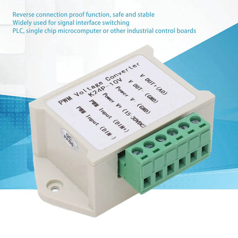 PWM To Voltage Module For Industrial Automation, 0-10V Analog Output with labels for input, output and reverse connection protection