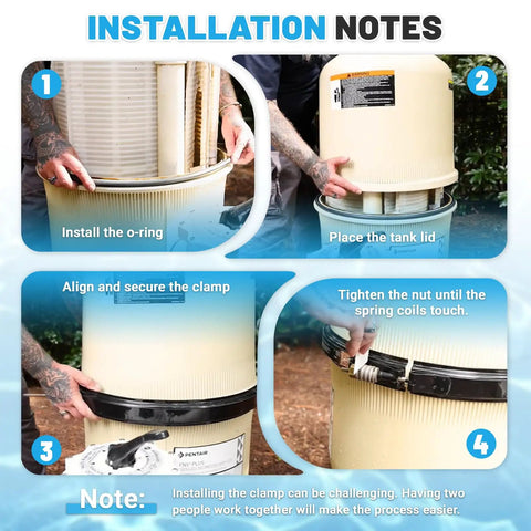 Installation steps for Tank Lid Replacement For Pentair FNS Plus FNSP60 180009 60 Sq Ft DE Cartridge Filter Cover