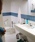 Bathroom with dual sinks and shower showcasing Commercial Posi-Temp Pressure Balancing Valve Control Lever In Chrome Easy Use Shower Valve Handle