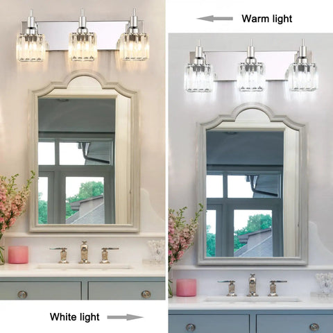 Modern Crystal Bathroom Vanity Light 3 Light Chrome Wall Sconce Over Mirror With Square Shade Luxurious Glass Crystal Bath Fixture