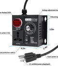 Heavy Duty AC Motor Speed Controller Featuring Crisp LED Readout With 120V SCR Voltage Regulator with voltage display and adjustment knob.