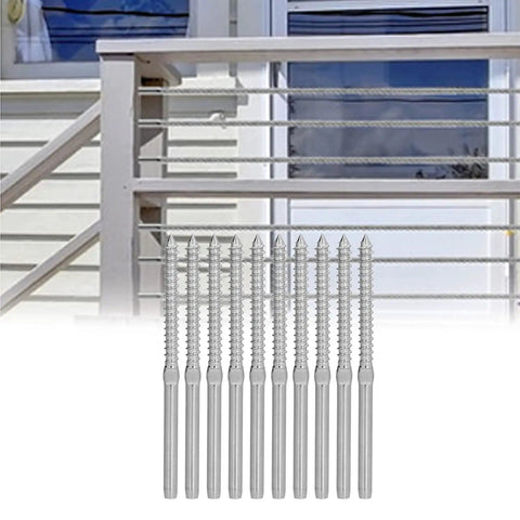 Left Right Hand Thread Swage Lag Screws for 1/8 Inch Cable Railing T316 Stainless Steel Deck Baluster Kit in front of deck railing