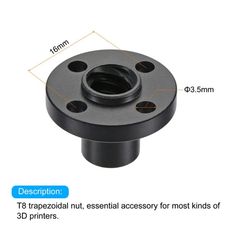T8 POM Trapezoidal Nut 2mm Pitch 8mm Lead For Most 3D Printers Black 4 Pack, shown with dimensions for installation
