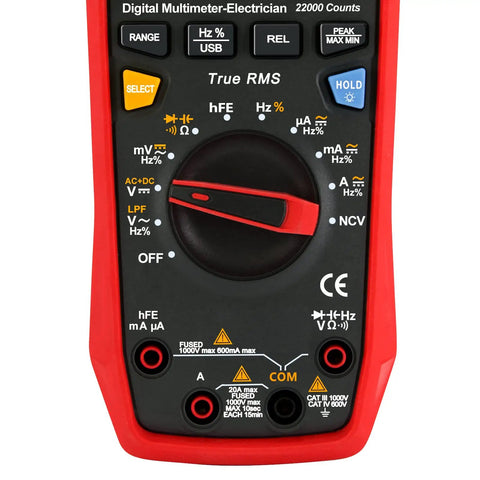 Front view of UT161E True RMS Digital Multimeter Tester For DIY Pros 1000V ACDC Voltage Meter showing dial and settings