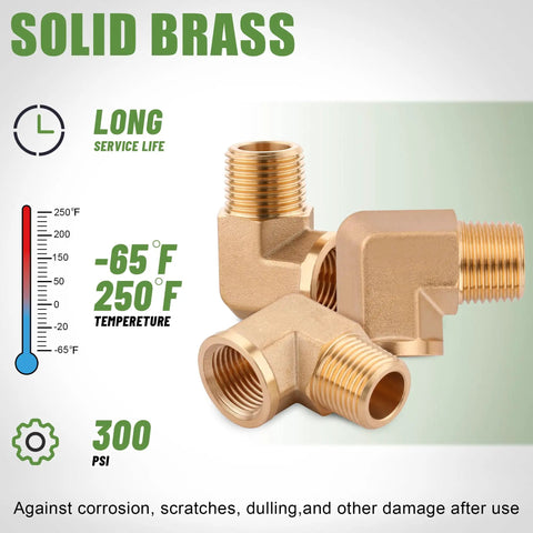 Five Pack 3/8 Inch NPT Brass Street Elbows showcasing durability and corrosion resistance for plumbing and HVAC projects.