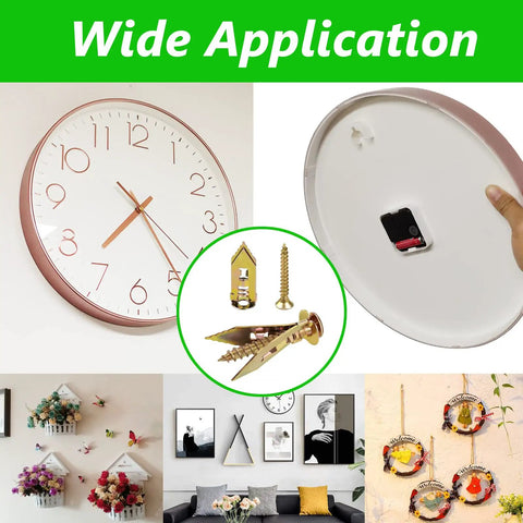 Wide application collage showing uses of Self Drilling Drywall Anchors Kit With Zinc Screws, 200 Piece Set, for hanging items.