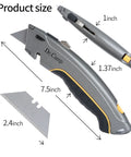 Retractable Utility Knife Heavy Duty Zinc Alloy Box Cutter With 3 SK2 Blades Safety Box Opener For Cardboard Carpet Leather And Packages Built Tough For Everyday Use And The Daily Hustle. 7.5-inch knife