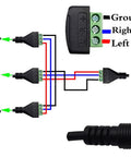 Diagram of 3.5mm Audio Male to 2 Pin Bolt Screw Terminal Female Cable Extender, showing connection setup for DIY projects.