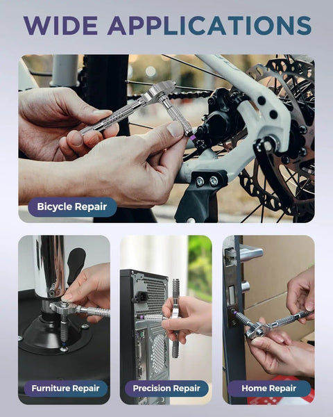 Do It All 40 In 1 Magnetic Ratchet Screwdriver Set with detachable alloy handle used for bike, furniture, electronics repair.