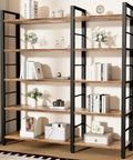 Sixty Five X Fifty L Shaped Bookshelf With Five Tier LED Accent Lighting Ten Spacious Open Compartments Adjustable Leveling Feet Slick Corner Rack For Chill Home Office Setup And Seriously Dope Display showcasing two tiered shelves filled with books and decorative items.