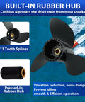 Image of Eleven Point Seven Five Inch Diameter Seventeen Pitch Aluminum Boat Propeller, showing 13-spline rubber hub and three blades.