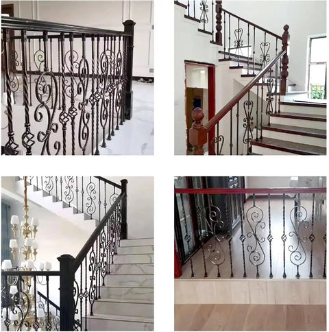 Top Shelf Black Wrought Iron Railing Posts And Balusters For Deck Backyard Porch And Balcony, 37 Inch Rock Solid Anti Rust Banister Spindles For Quick Diy Install, 30 Pack, decorative design on stairs.