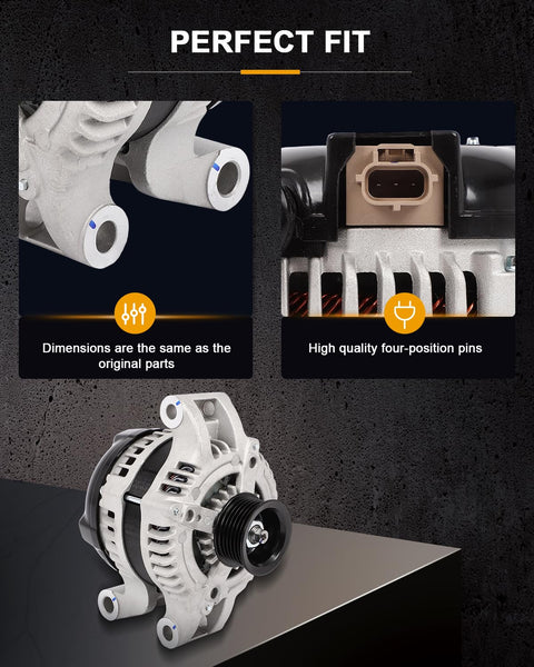High-quality drop in ready alternator replacement for Ford E Series and F Super Duty 6.2L V8 dimensions and pin details