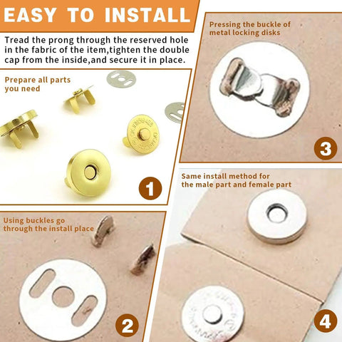 Hella Secure 50 Pack Silver Tone Magnet Closures Replace Velcro On Handbags Jackets Totes Craft Projects No Sweat Prong Install installation guide.