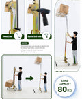 Compact Material Lift Stacker With Manual Winch Forklet Offers Easy Heavy-Duty Lifting For Small Loads Up To 80kg in use with hand crank.
