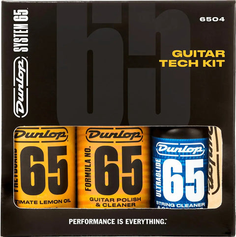 System 65 Guitar Tech Kit With Formula 65 Polish Fretboard 65 Ultimate Lemon Oil Ultraglide 65 String Cleaner packaging