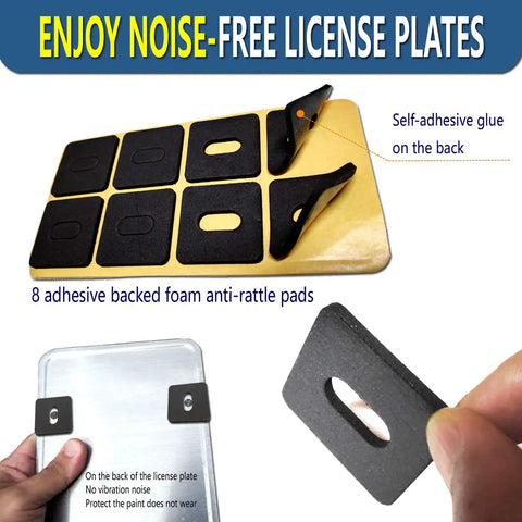 Tight Anti Theft License Plate Screws Keep Your Ride Locked Down Stainless Steel 1/4 Inch Bolts For Cars And Trucks showing foam anti-rattle pads.