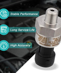 Front view of 0-150 Psi Pressure Transducer Sensor With 1/8-27 NPT 316 Stainless Steel Thread And Harness Connector for oil fuel air water systems