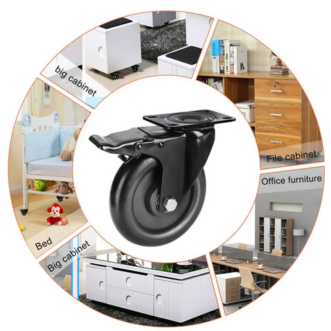 5 Inch Heavy Duty Caster Wheels No Noise Swivel Plate Casters With Brake Lock for heavy load furniture and equipment