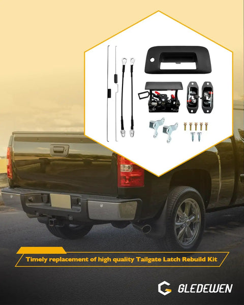 Heavy Duty Tailgate Latch Rebuild Kit For Chevy Silverado And Gmc Sierra 2007 To 2014 showing parts layout and installation view.