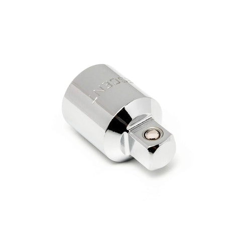Beefy One Half Inch Drive To Three Eighths Inch Male Reduction Adapter In Chrome Alloy Steel With Ball Detent For Secure Socket Retention