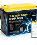 Heavy Duty 12 Volt 280 Ah LiFePO4 Deep Cycle Battery Built Tough For Trolling Motors RV Camper And Marine Setups Featuring Smooth Bluetooth App Tracking And Zero Stress Operation with app monitoring.
