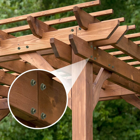 Installed pergola with Heavy Duty Wood Structural Screws 14 X 8 50 Pack With Hex Head Lag Screws, perfect for outdoor projects.