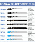 Craluuur 30-piece T-shank jigsaw blade set for wood, metal and plastic.