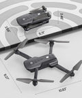 Compact GPS Drone With 4K Camera For Adults Under 249g Foldable RC Quad Copter dimensions shown on display.