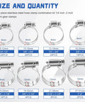 Heavy Duty 122 Pcs Stainless Steel Hose Clamp Assortment Kit With Adjustable Worm Gear Clips Perfect For Auto Radiator Plumbing Fuel Lines And Harsh Engine Bays Made To Fit All Sizes Ranging From Quarter Inch To Two Inches, 6-51mm sizes