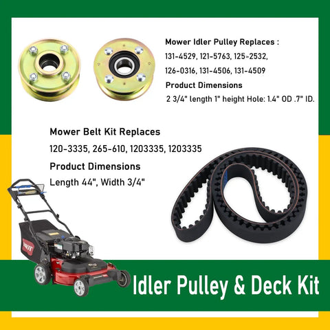 Mower Idler Pulley And Deck Belt Kit For 30 Inch Deck Walk Behind Mowers, 44 Inch Cogged Drive Belt With 140 Teeth