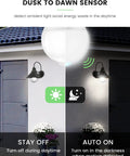 Outdoor Motion Sensor LED Bulbs 13W 100W Equivalent Dusk To Dawn PIR Infrared Motion in use on porch showing day and night mode.